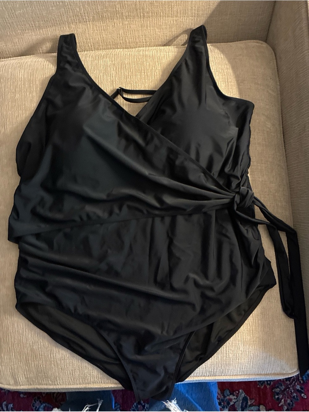 Yonique Plus Size 22W One Piece Swimsuit Black Tummy Control V-Neck Ruched